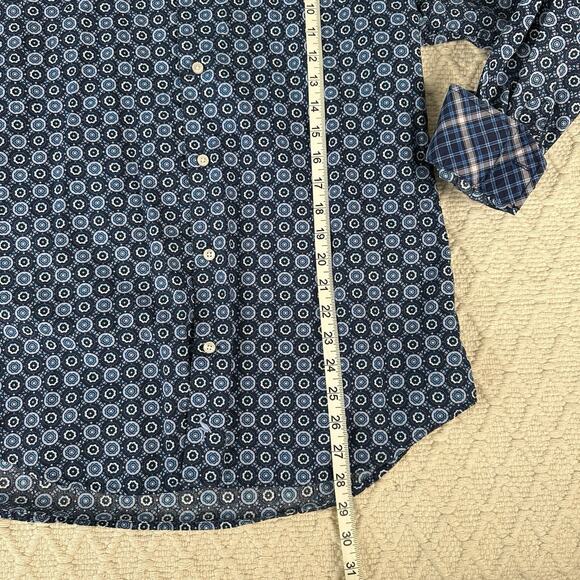 TailorByrd Men's M Geometric Floral Print Shirt Blue Flip Cuff Contrast Accents - Picture 8 of 8